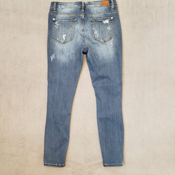 Judy Blue Jeans Womens 30 Blue Skinny Leopard Cheetah Print Ripped Stretch Denim - Picture 2 of 16